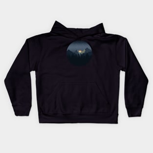 Mountains, trees, sunrise, starry sky. Kids Hoodie